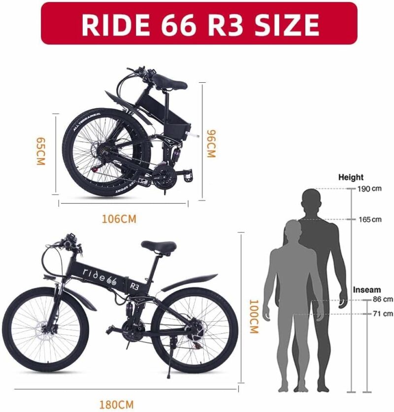 ride66 R3 Bicicletta elettrica pieghevole 26" MTB 21 velocità freni idraulici - immagine 5