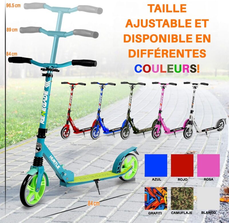 Hurtle Monopattino per Bambini/Adulti/Adolescenti - Monopattino a 2 Ruote con Manubrio T-Bar Regolabile - immagine 7